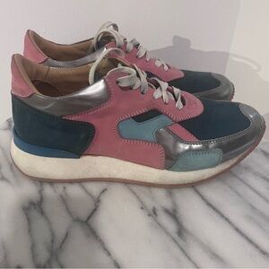 Greats Pink Blue Silver Brooklyn All- Leather Sneakers 39.5 Made in Italy